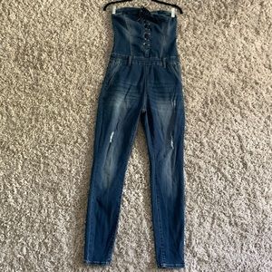 Bebe Slim Leg Jean Jumpsuit, Size 30